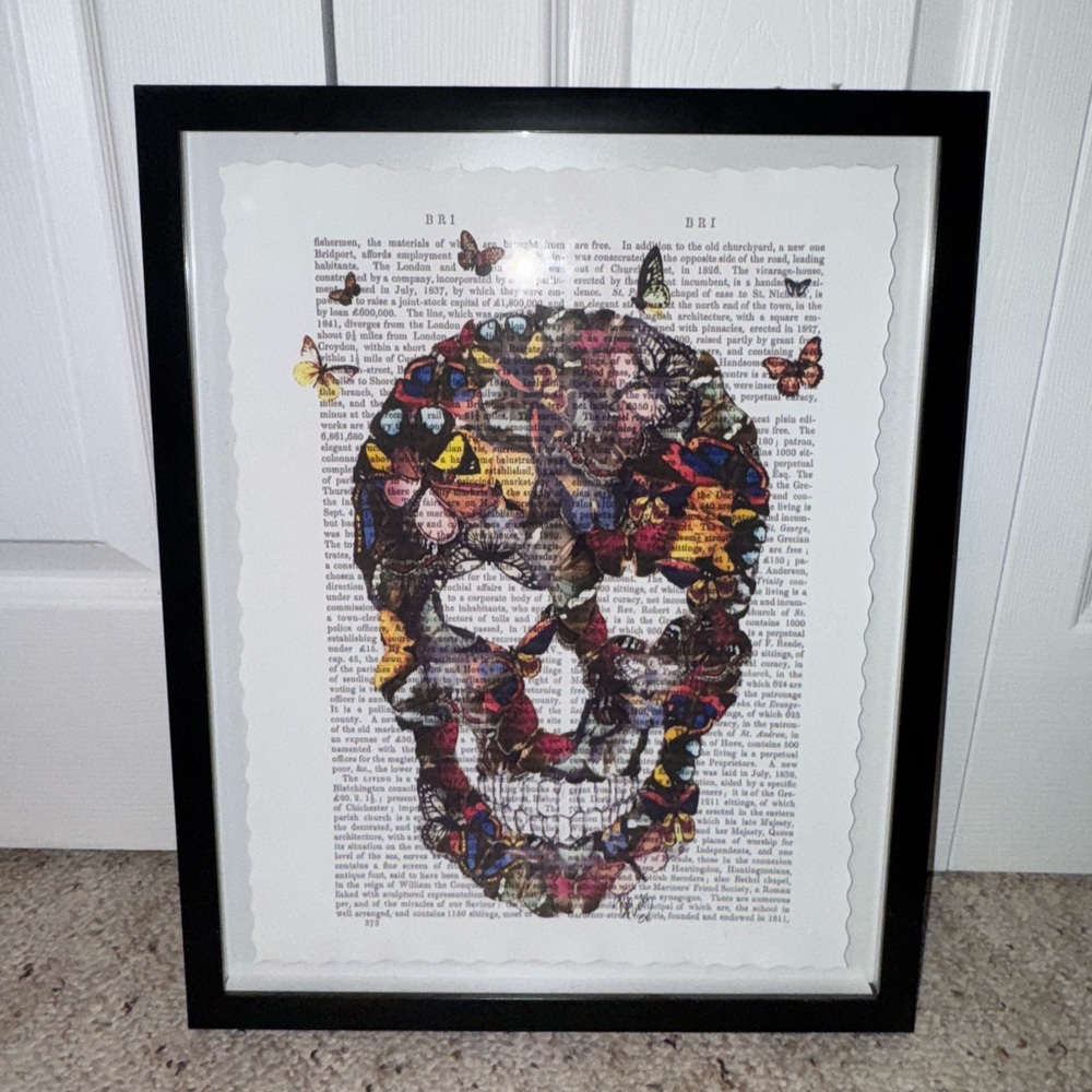 Colorful Skull Art Print in Black Frame